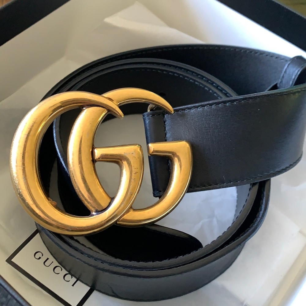 Gucci wide leather belt with double G buckle